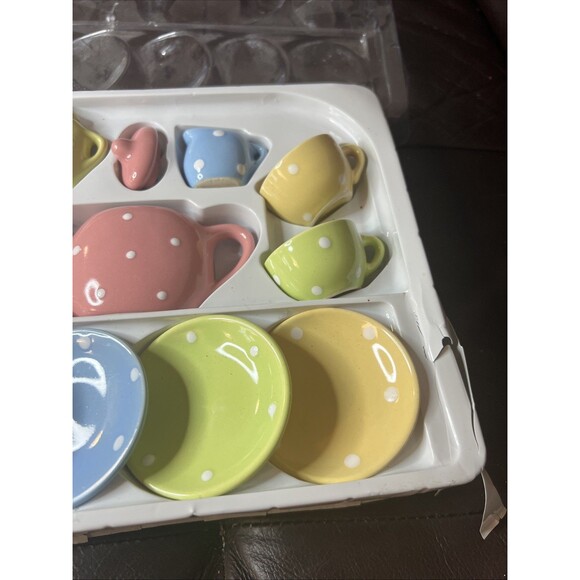 Colorful Polka Dot Children’s Tea Party Teapot, Cups, Saucers, Plates, Bowls - Picture 4 of 6